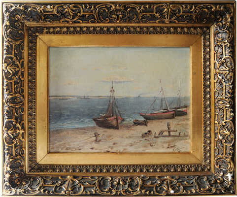 Неизвестный художник. Лодки на берегу реки